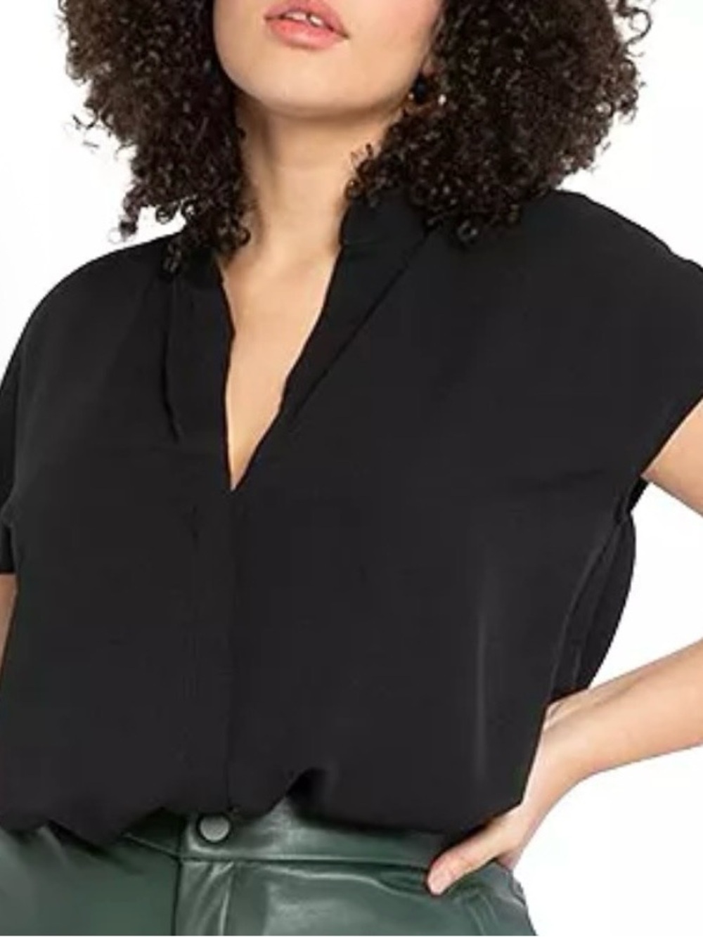 Eloquii Black Split V-Neck Short Sleeve Blouse